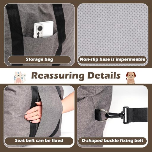 Forroby Hordozható Autós Kutyaülés Biztonsági Övvel és Tárolózsebekkel