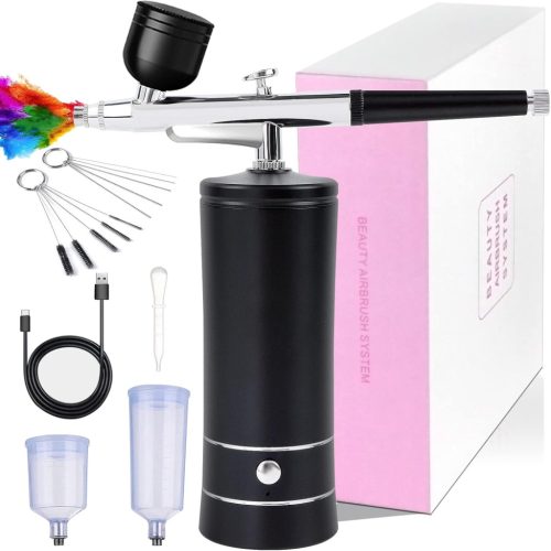 Awsuc Vezeték Nélküli Airbrush Készlet Kompresszorral - Hordozható, Újratölthető Festékszóró Körömdíszítéshez és Modellezéshez, USB Töltés, 