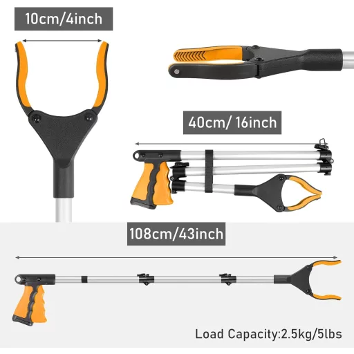 YAUNGEL 108 cm összecsukható fogó mágneses gripper 360° forgatható szemétcsipesz - 108cm, orange