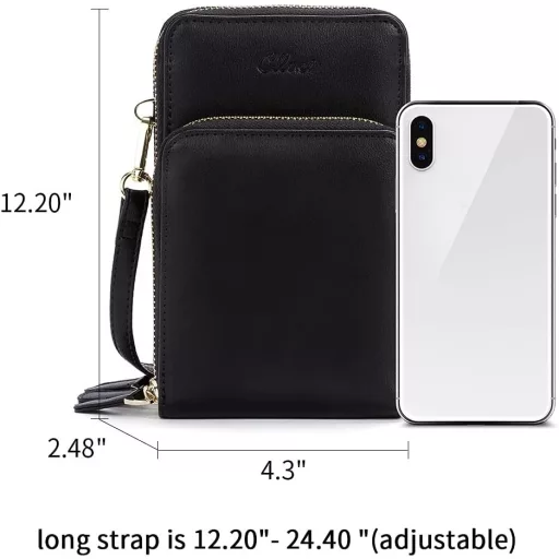 CLUCI Női Telefontok Válltáska Fekete - Kis Crossbody Táska Kártyatartóval, Bőr Mobiltelefon Tok Pénztárcával
