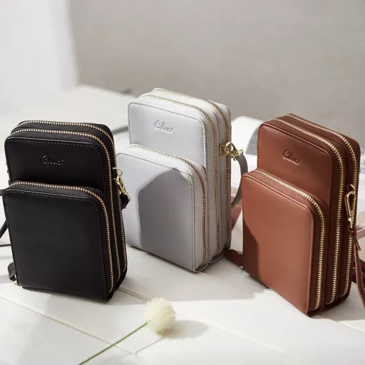 CLUCI Női Telefontok Válltáska Fekete - Kis Crossbody Táska Kártyatartóval, Bőr Mobiltelefon Tok Pénztárcával