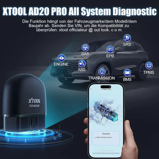 XTOOL AD20 Pro Instrument de diagnosticare auto OBD2 - Scanare completă a sistemului, cititor de coduri de eroare, resetare service ulei, compatibil iOS/Android, E