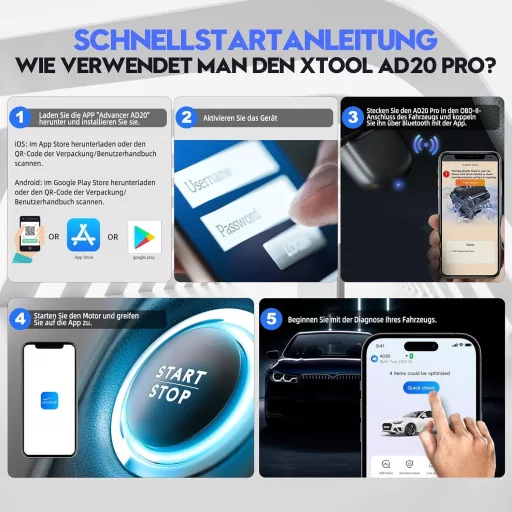XTOOL AD20 Pro Instrument de diagnosticare auto OBD2 - Scanare completă a sistemului, cititor de coduri de eroare, resetare service ulei, compatibil iOS/Android, E