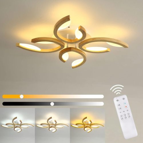 Plafonieră LED 24W BOBOPAI cu model floral - Cu telecomandă, reglabilă, corp din lemn, cu temporizator și lumină de noapte, 2400 lm, Mode