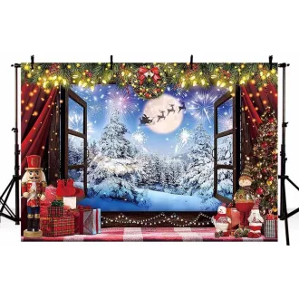   Fundal foto de Crăciun MEHOFOND 10x7ft, scenă cu zăpadă de iarnă, decor cu coroană și brad
