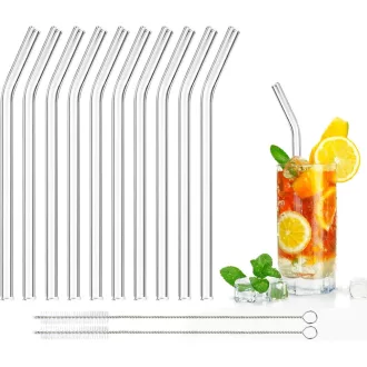   DONQL 10 db üveg ivószál szett 2 tisztítókefével, 20 cm, görbült, újrahasználható