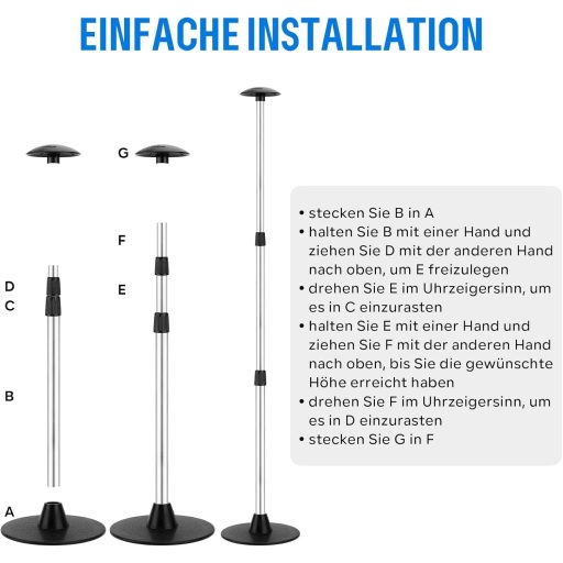KOMCLUB Teleszkópos Hajóvászon Tartórúd Állítható 4 Részes Alumínium Ezüst
