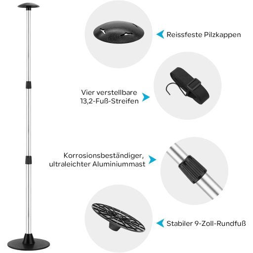 KOMCLUB Teleszkópos Hajóvászon Tartórúd Állítható 4 Részes Alumínium Ezüst