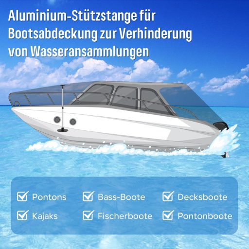 KOMCLUB Teleszkópos Hajóvászon Tartórúd Állítható 4 Részes Alumínium Ezüst