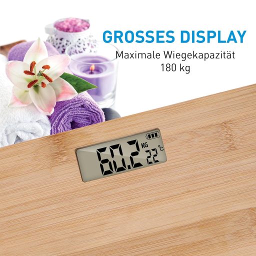 Grundig Bambusz Digitális Személymérleg LCD Kijelzővel 180 kg-ig