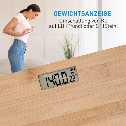 Grundig Bambusz Digitális Személymérleg LCD Kijelzővel 180 kg-ig