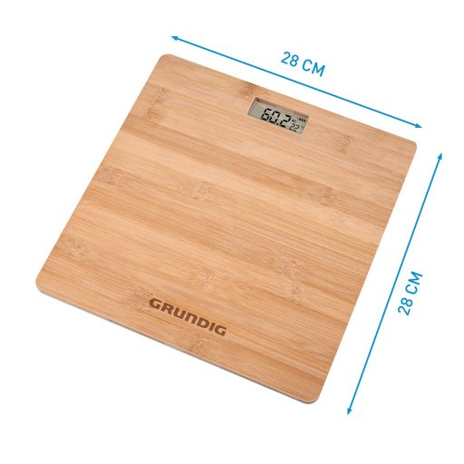 Cântar digital de baie din bambus Grundig cu ecran LCD, până la 180 kg
