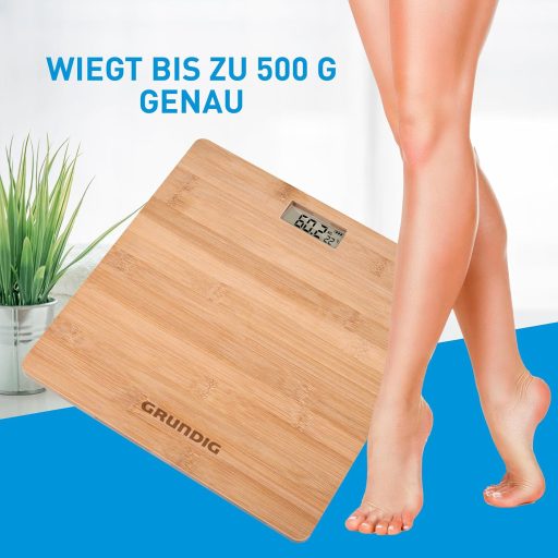 Cântar digital de baie din bambus Grundig cu ecran LCD, până la 180 kg