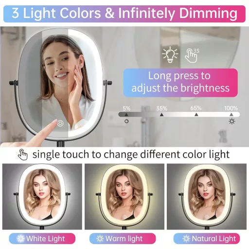 FUNTOUCH Tölthető Kozmetikai Tükör 1X/7X Nagyítás Dimmer Funkcióval Fekete