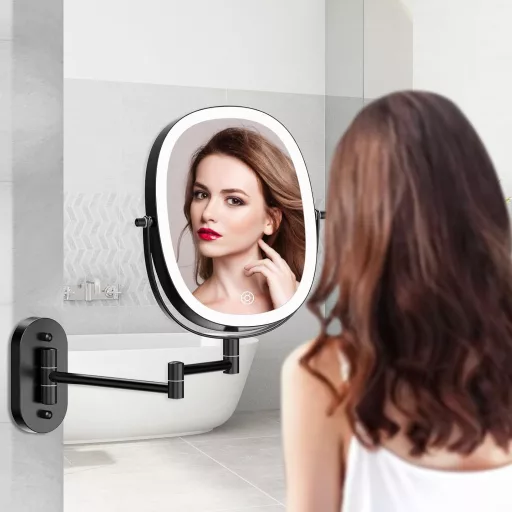 FUNTOUCH Tölthető Kozmetikai Tükör 1X/7X Nagyítás Dimmer Funkcióval Fekete
