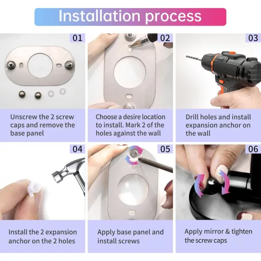 FUNTOUCH Tölthető Kozmetikai Tükör 1X/7X Nagyítás Dimmer Funkcióval Fekete