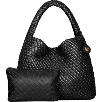   PS PETITE SIMONE Hazel Fonott Női Táska Fekete Válltáska Kézitáska Iskolához Munkához Utazáshoz