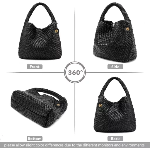 PS PETITE SIMONE Hazel Fonott Női Táska Fekete Válltáska Kézitáska Iskolához Munkához Utazáshoz