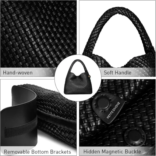 PS PETITE SIMONE Hazel Fonott Női Táska Fekete Válltáska Kézitáska Iskolához Munkához Utazáshoz