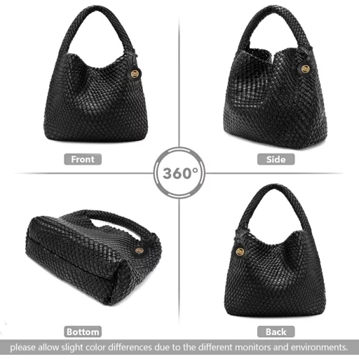 PS PETITE SIMONE Hazel Fonott Női Táska Fekete Válltáska Kézitáska Iskolához Munkához Utazáshoz