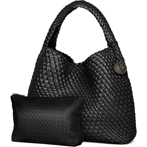 PS PETITE SIMONE Hazel Fonott Női Táska Fekete Válltáska Kézitáska Iskolához Munkához Utazáshoz