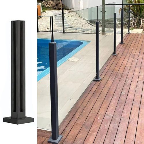ABONOK 95 cm-es Fekete Sarok Üvegkorlát Oszlop - 304-es Rozsdamentes Acél, 10-12 mm Üveghez, Erkélyhez, Lépcsőhöz, Teraszhoz