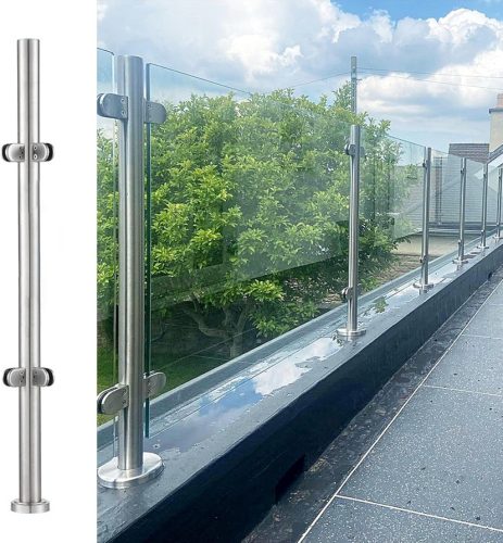 Stâlp balustradă sticlă din oțel inoxidabil ABONOK 304, 105 cm - Sistem balustradă balcon, terasă, scară cu cleme de sticlă, diametru țeavă 42 mm, 10-12 mm