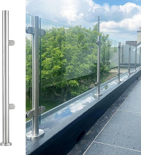 Stâlp balustradă sticlă oțel inoxidabil ABONOK 304, 105 cm - Sistem balustradă balcon, terasă, scară pentru sticlă de 10-12 mm, Argintiu