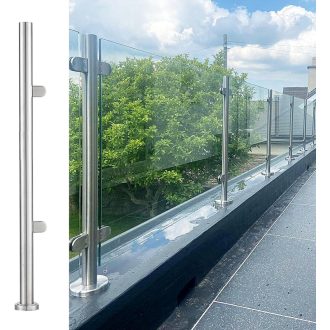   ABONOK 304-es Rozsdamentes Acél Üvegkorlát Oszlop 105 cm - Erkély, Terasz, Lépcső Korlátrendszer 10-12 mm Üveglapokhoz, Ezüst