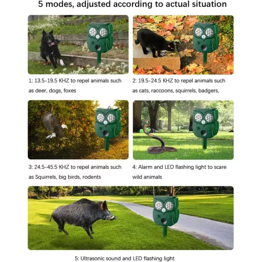 Sperietor de animale solară cu ultrasunete Bogutongjin, cu LED intermitent, rezistentă la apă IP44