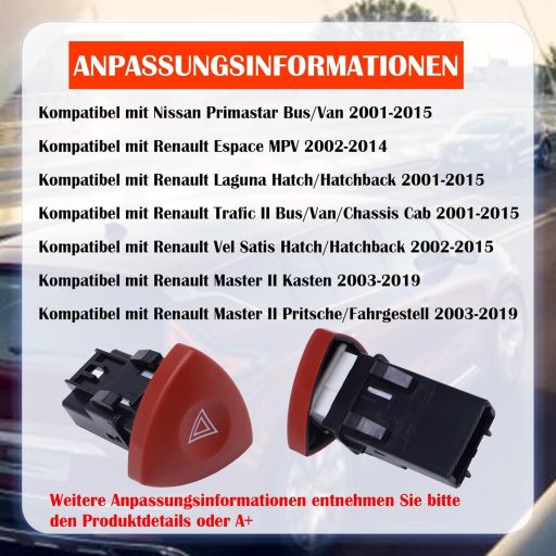 Comutator avarii HISports pentru Vauxhall Vivaro Renault Espace MK IV 2001-2010