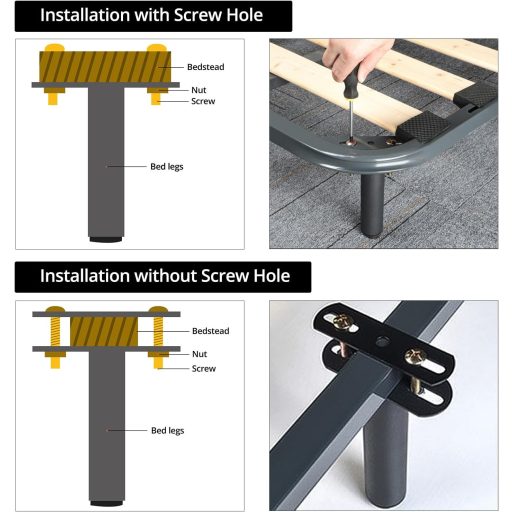 QWORK Set 4 picioare pentru mobilă reglabile pe înălțime 180-330 mm, bază de fier cu placă de fixare prin înșurubare, negru