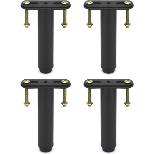 QWORK Set 4 picioare pentru mobilă reglabile pe înălțime 180-330 mm, bază de fier cu placă de fixare prin înșurubare, negru