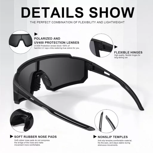 Ochelari de soare sport polarizați Suoso pentru bărbați și femei - Ochelari de ciclism UV400
