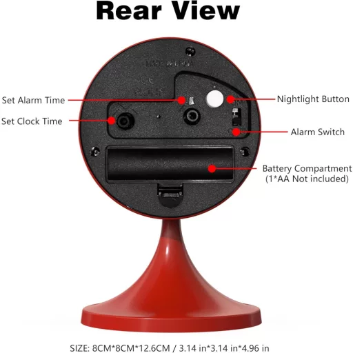 AYRELY 3 Inch Retro Asztali Ébresztőóra Piros, Csendes Analóg Óra Világítással