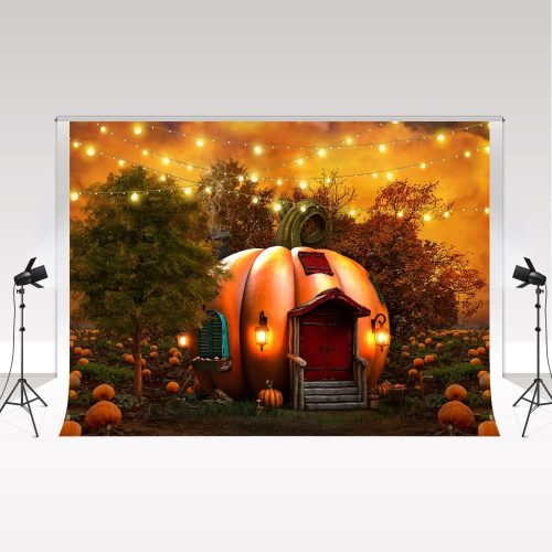 Kate Fundal Halloween 2,2x1,5m - Fundal foto din microfibră cu model de casă de dovleac vrăjitorească pentru fotografii cu copii, decor de Halloween, petreceri