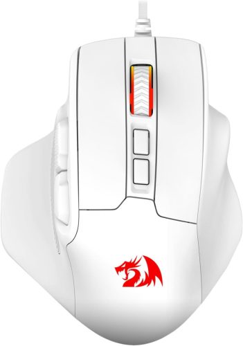 Redragon M806 Bullseye Gamer Egér, 7 Programozható Gomb, RGB Világítás, Ergonomikus Markolat, 12400 DPI, Makró Funkció, Fehér