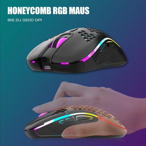 Set Tastatură și Mouse Wireless de Gaming RedThunder 75%, Layout QWERTZ DE, TKL Compact Reîncărcabil, 7200 DPI cu Design Tip Fagure