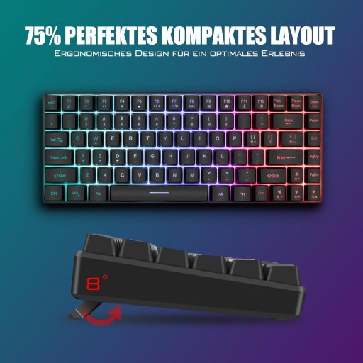 Set Tastatură și Mouse Wireless de Gaming RedThunder 75%, Layout QWERTZ DE, TKL Compact Reîncărcabil, 7200 DPI cu Design Tip Fagure