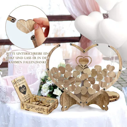 WIAZZLUK Fa Esküvői Vendégkönyv Szív Alakú Dekorációval, 25 db Szív Lufi, Ceruza, Toll, Tároló Doboz, Személyre Szabható