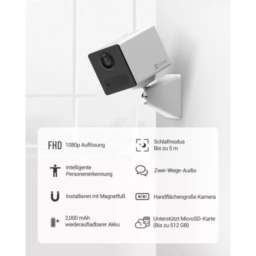 Cameră de supraveghere video wireless de interior EZVIZ CB2 1080P, vedere nocturnă, audio bidirecțional, albă