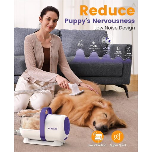 oneisall Kutyaszőr Porszívó 12000Pa Szívóerővel - 4 Ápoló Eszközzel, Egyetlen Gombos Szőreltávolító Kefe, Csendes Működés, Ideális Golden Re