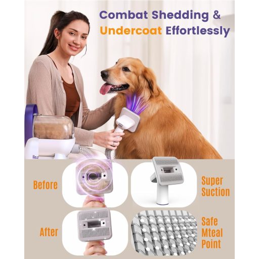 oneisall Kutyaszőr Porszívó 12000Pa Szívóerővel - 4 Ápoló Eszközzel, Egyetlen Gombos Szőreltávolító Kefe, Csendes Működés, Ideális Golden Re
