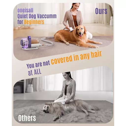 oneisall Aspirator pentru păr de câine cu putere de aspirare de 12000Pa - Cu 4 instrumente de îngrijire, perie de îndepărtare a părului cu un singur buton, funcționare silențioasă, ideal pentru Golden Retriever