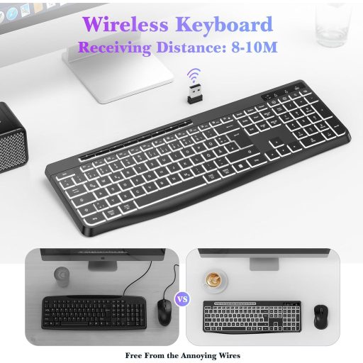 TECURS Wireless Gaming Billentyűzet QWERTZ Fehér LED Ergonomikus Vízálló 2.4GHz