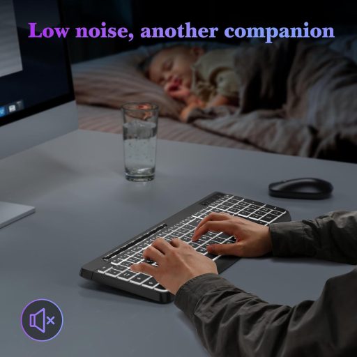 Tastatură de gaming wireless TECURS QWERTZ, LED alb, ergonomică, rezistentă la apă, 2.4GHz