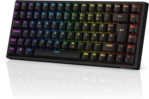 RK ROYAL KLUDGE RK84-DE 75% Kompakt Mechanikus Gamer Billentyűzet, Kék Kapcsolók, RGB Háttérvilágítás, Bluetooth/2.4GHz, Mac és Windows Komp