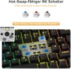 RK ROYAL KLUDGE RK84-DE 75% Kompakt Mechanikus Gamer Billentyűzet, Kék Kapcsolók, RGB Háttérvilágítás, Bluetooth/2.4GHz, Mac és Windows Komp