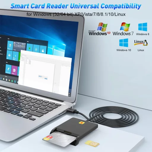 Rocketek USB Kártyaolvasó - Személyi Igazolvány, CAC, SIM Kártya Kompatibilis - PC/SC Smart Card Reader Windows, Mac, Linux Rendszerekhez -