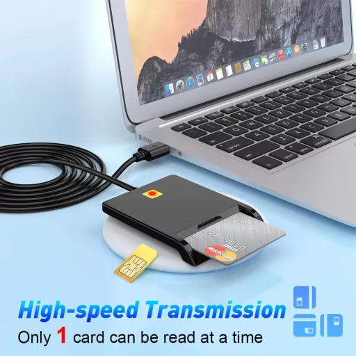 Rocketek USB Kártyaolvasó - Személyi Igazolvány, CAC, SIM Kártya Kompatibilis - PC/SC Smart Card Reader Windows, Mac, Linux Rendszerekhez -